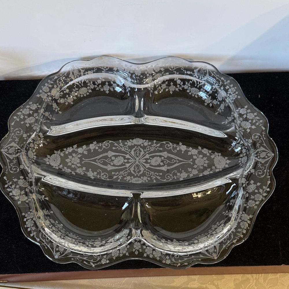 vintage Cambridge Glass "Diane" Etch five-part divided relish dish